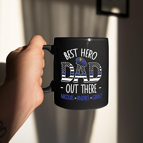Miniatura 4 de Taza de café con texto en inglés "Best Hero Dad Out There", taza de té de felicitación personalizada para policía, regalo de policía de un compañero