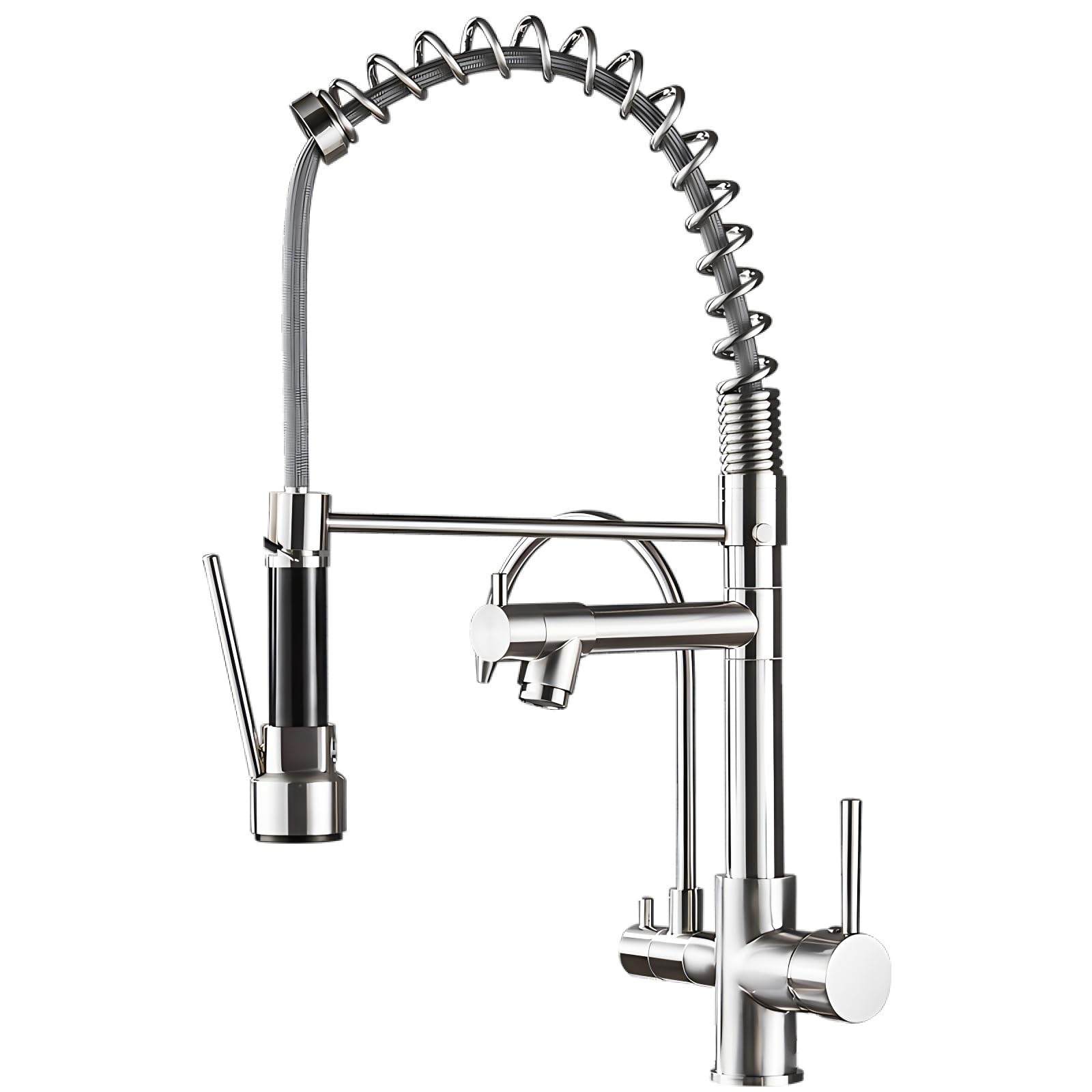Robinet de cuisine mitigeur 3 voies eau potable avec douchette évier chromé