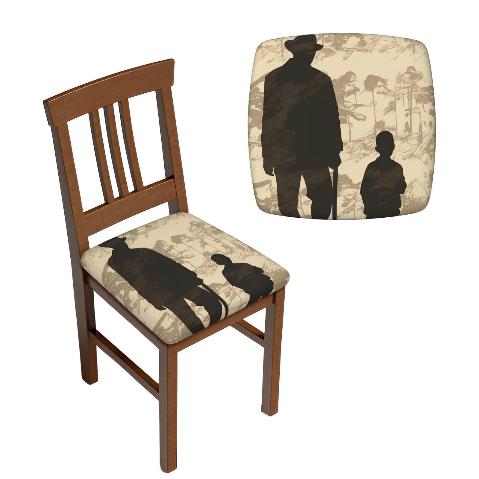 NONHAI 4PCS Dining Chair Seat Covers Set Son and Father Silhouettes Stretch Removable Chairs Covers Washable Seat Cushion Slipcovers Protector for Dining Room Kitchen Chairs
