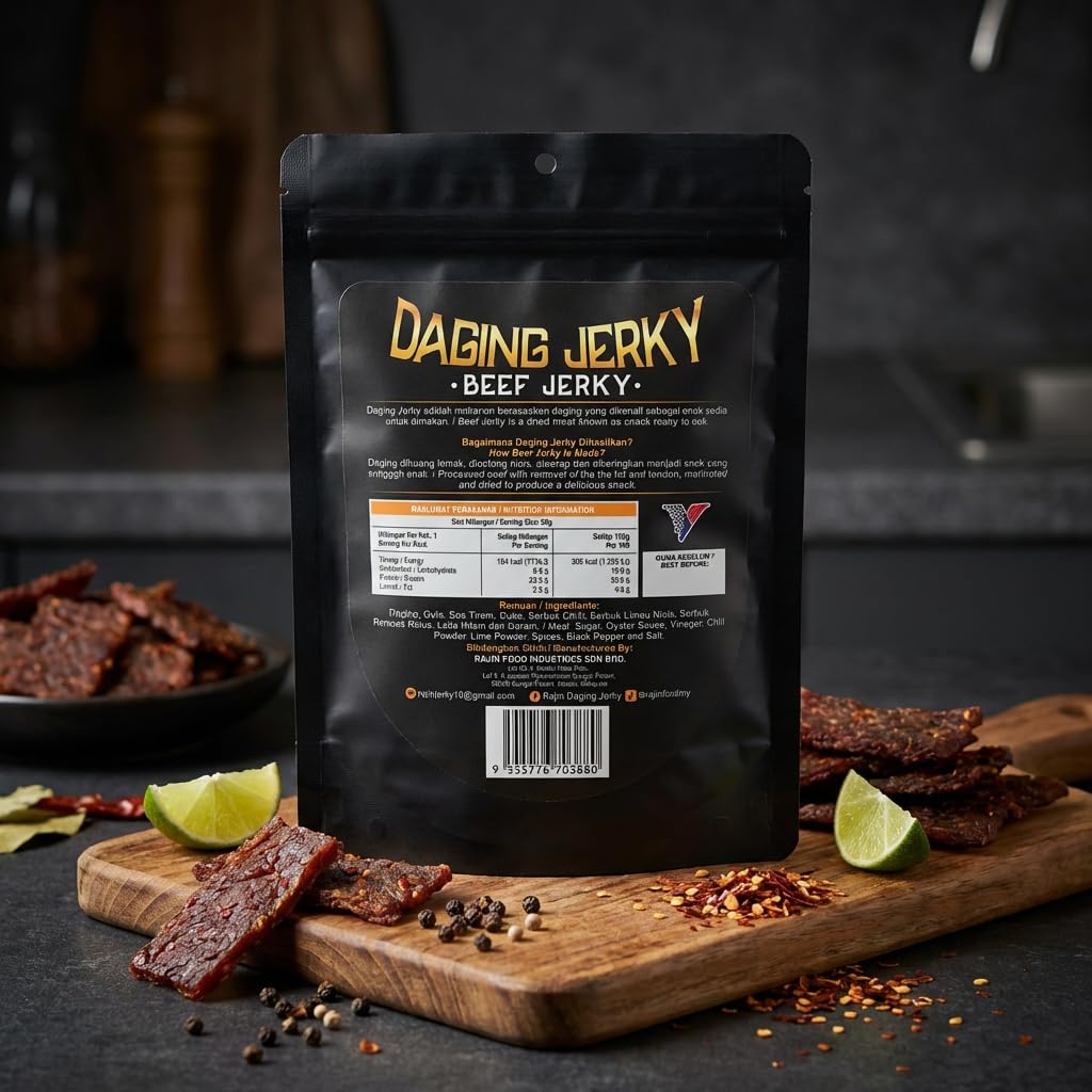 Beef Jerky Halal au Bœuf - Saveur 5 Épices - Snack de Viande Séchée Prêt à Déguster - Sachet Refermable