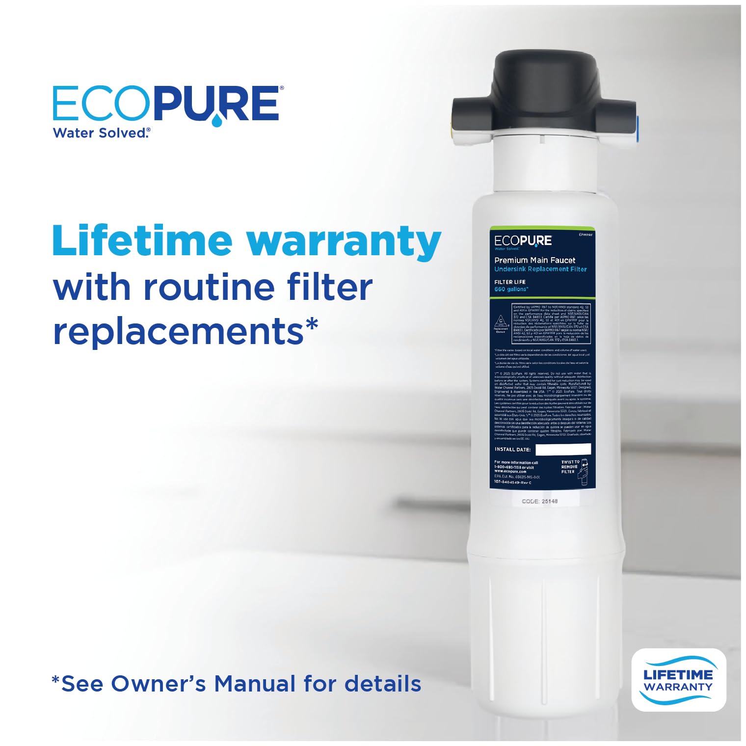 EcoPure Système de filtration d'eau potable pour robinet principal de qualité supérieure