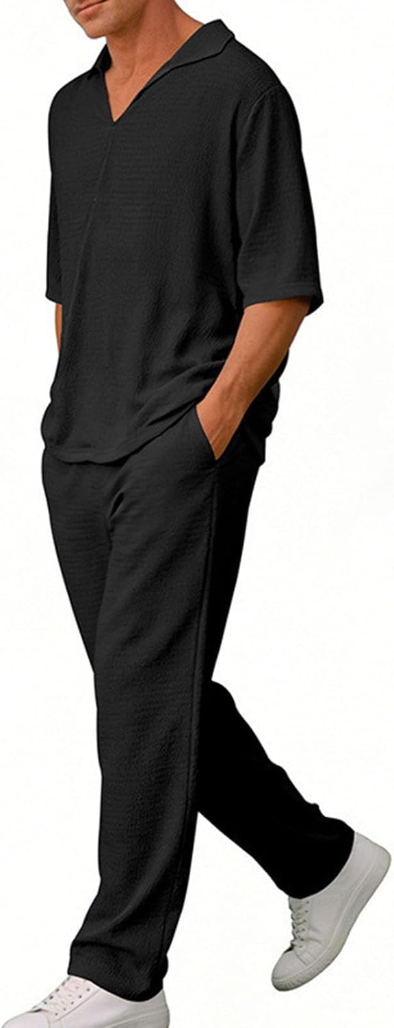 Cambkatl Summer Lightweight Linen Sets for Men Half Sleeve Casual Collared Shirts Matching 2 Piece Vacation Beach Outfits