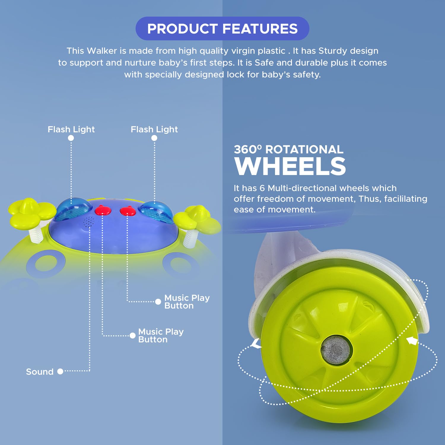 Dash Kitty Baby Walker With Music With Rotation Wheels High