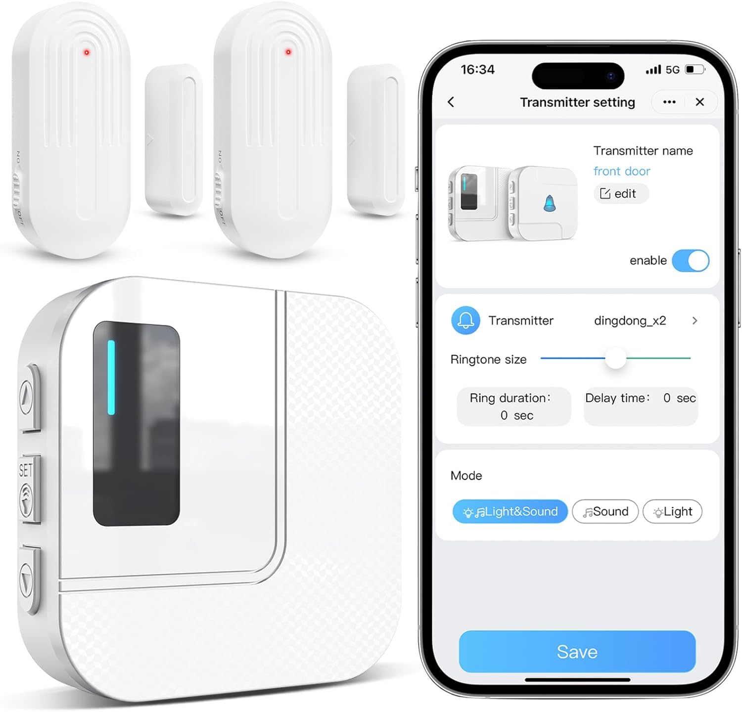 SanJie Alarma de puerta WiFi con notificación de aplicación, sensor de puerta y ventana con receptor, sensor de puerta de 110 dB, alarma para niños y mayores, sensor de puerta WiFi para hogar, oficina