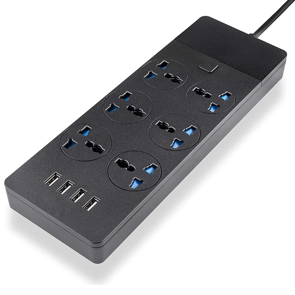 Listwa zasilająca ochrona przeciwprzepięciowa 3/6-kierunkowe uniwersalne gniazda przedłużające Gniazda ołowiowe Wtyczka USB 2 m Przełącznik przewodowy Migawka bezpiecznika (kolor: 6 gniazd 4USB, rozmiar: wtyczka brytyjska)