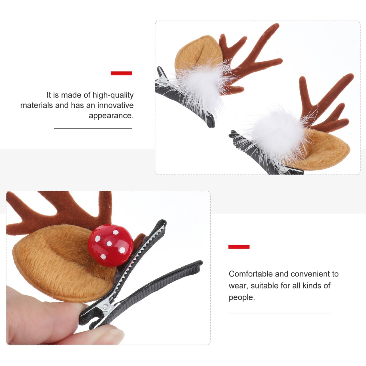 Lot de 1 paires de barrettes à cheveux en forme de bois de cerf et corne d'alligator pour fêtes de Noël Marron