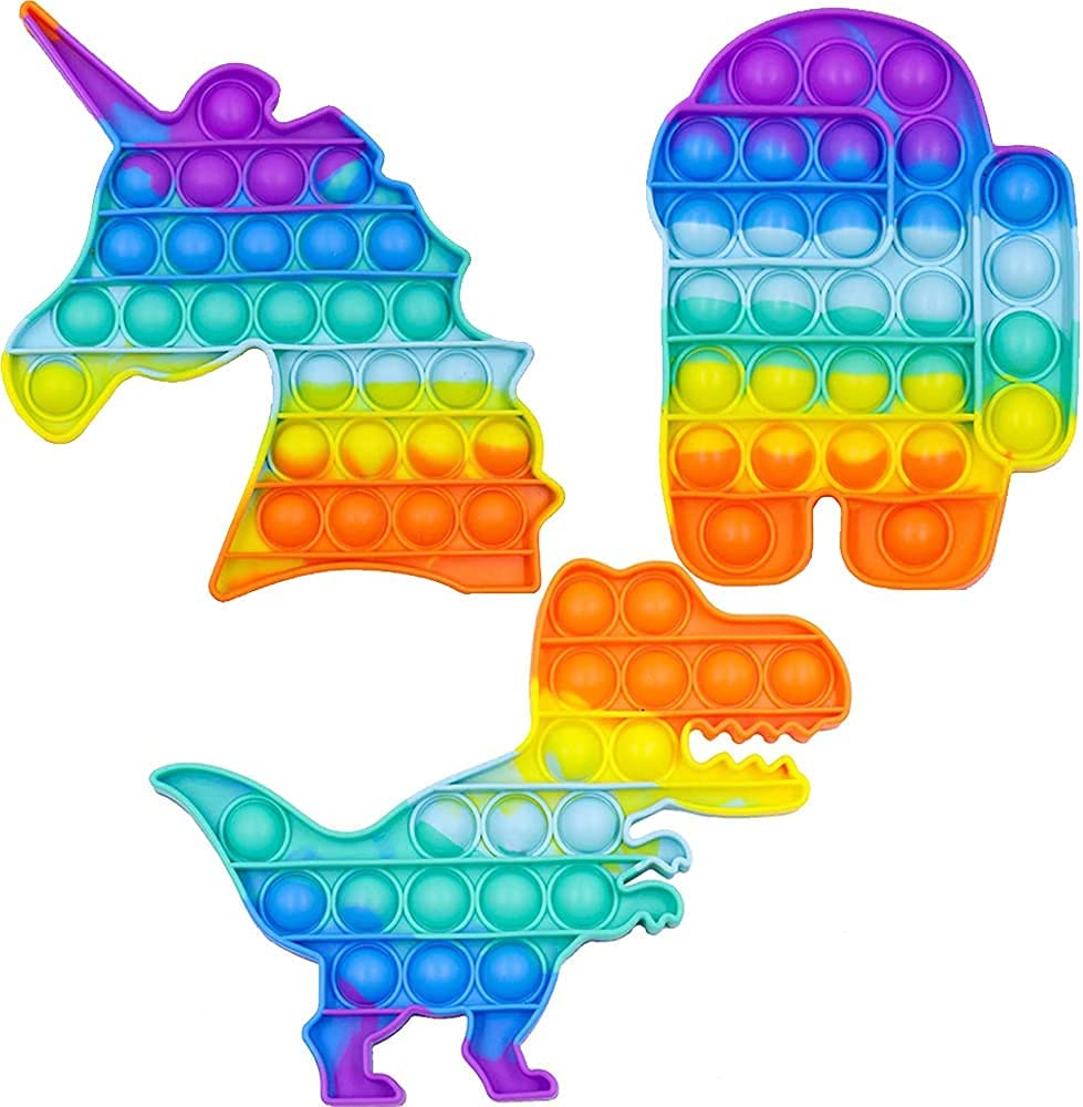 ATRI Silicone Pop it Fidget Sensory Development Activity Unicorn Among us Dinosaur Shape Toy Pack of 3 Multicolor