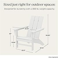 Vista 3 de Silla moderna AD420WH tipo Adirondack de Polywood, Blanca, Construcción duradera de polietileno de alta densidad, Fácil montaje, Resistente al agua
