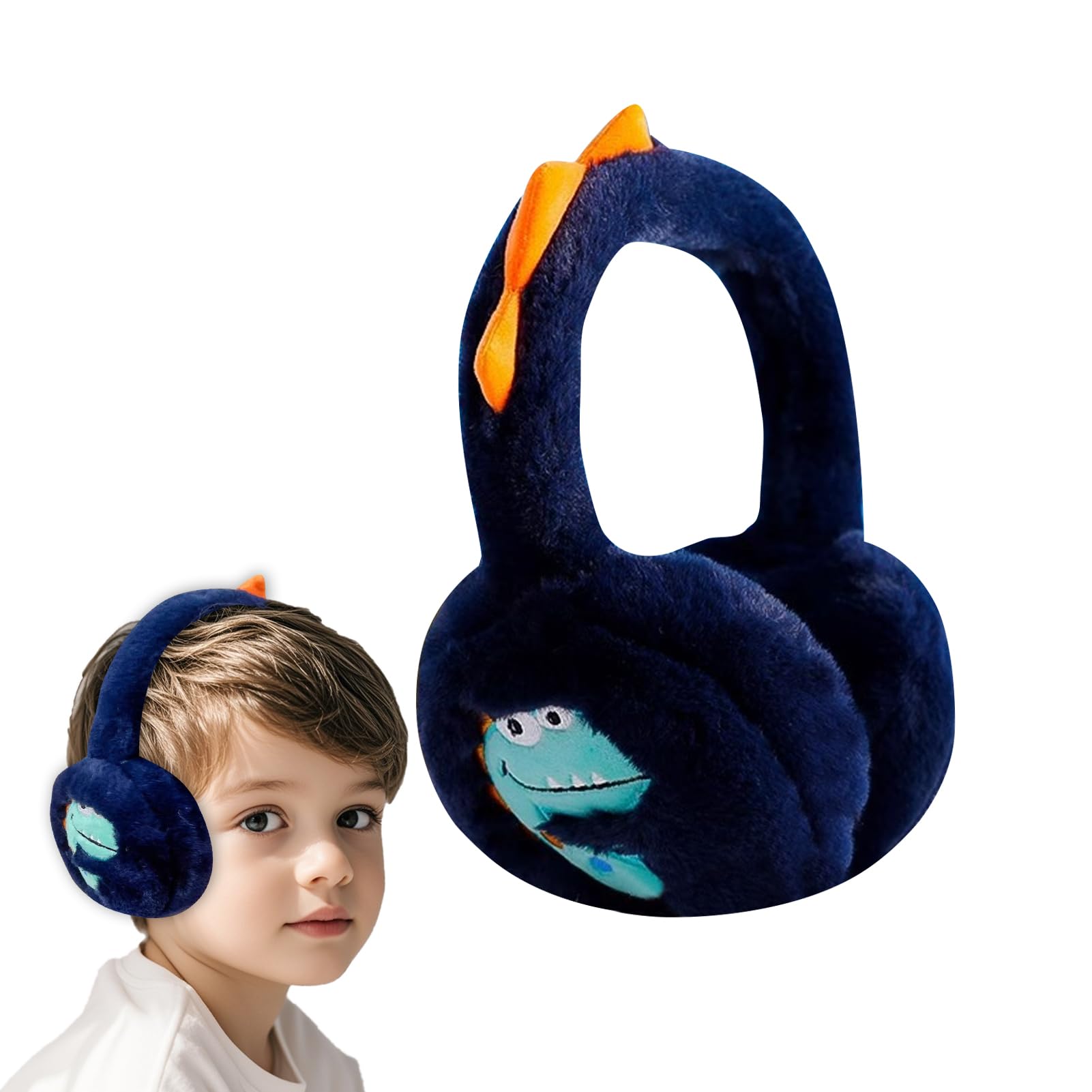 Nexoria Orejeras para niños, orejeras plegables para niños, orejeras de felpa de invierno, cálidas orejeras de dinosaurio con banda elástica, orejeras para niñas y niños