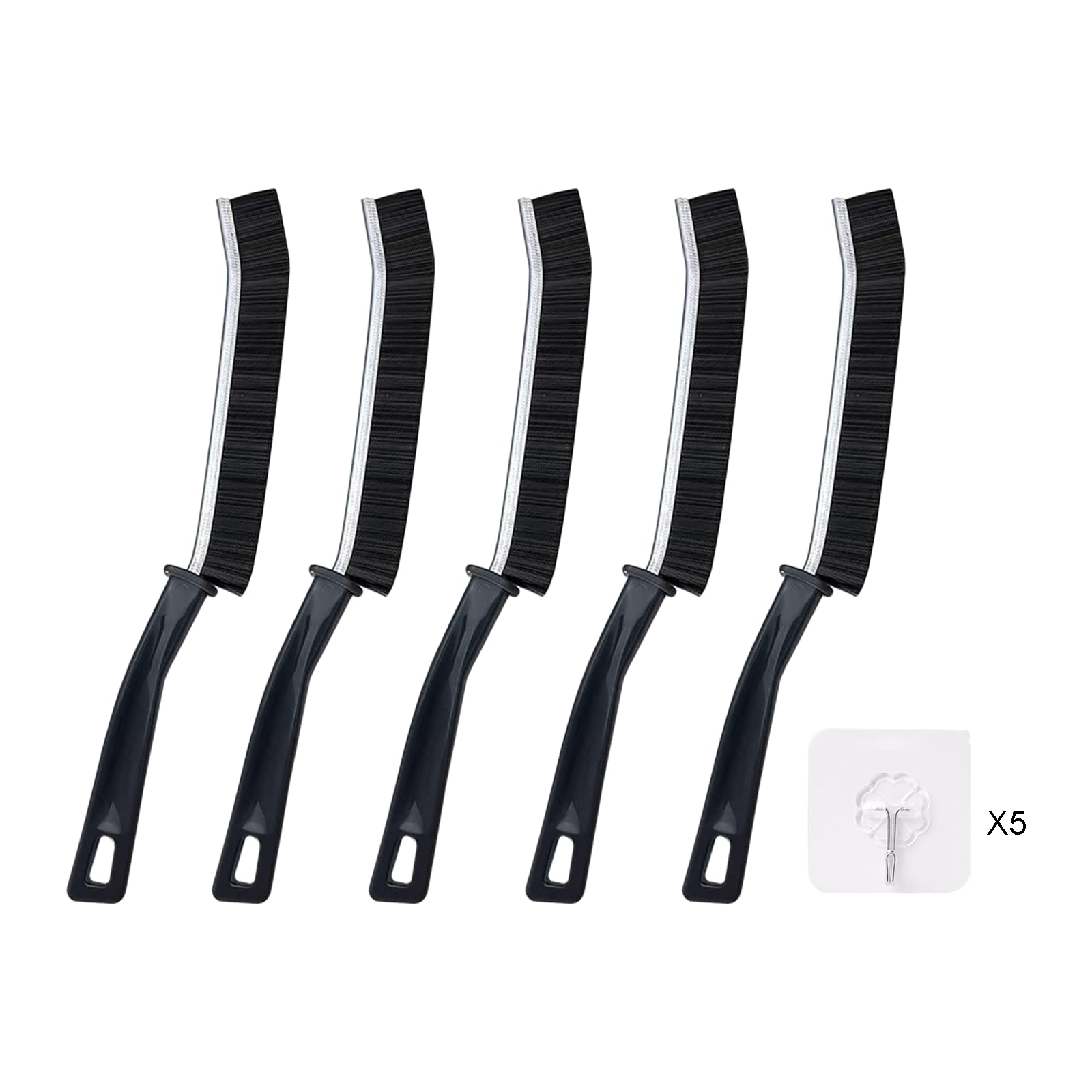 Acpetdr Black 5-Pack Of Stiff-Bristle Crevice Cleaning Brushes + 5 Hooks,Thin Crevice Cleaning Brushes For Household Use, Multifunctional Cleaning Tools For Narrow Corner Tight Spaces
