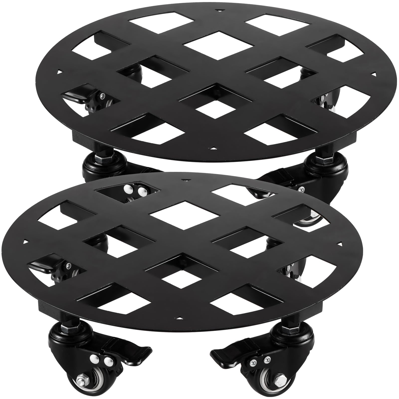 View 1 of 2 Packs 12 inches Large Metal Plant Caddy with Wheels Heavy-Duty Round Plant Stands with Casters Indoor Outdoor Flower Pot Mover Roller Base Garden Dolly Coasters Black, Strong Load Capacity