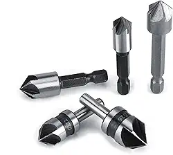 Zerodis Conjunto de Broca de Escareador de Aço de Alta Velocidade de 5 Peças, Cortador de Chanfradura de 5 Flautas para Broca de Madeira