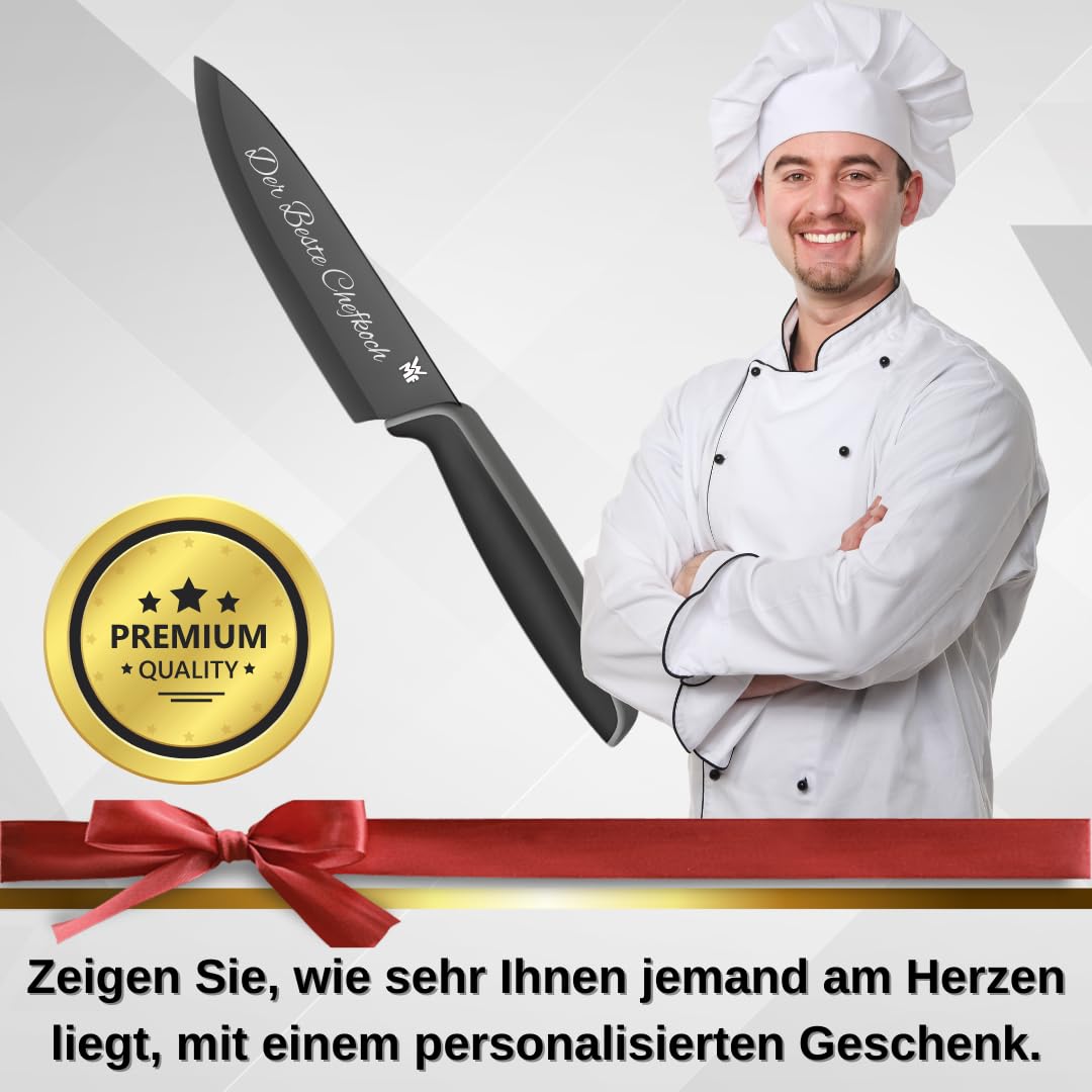 2-teiliges Messerset von WMF mit Wunschgravur - Küchenmesser mit Schutzhülle & Wunschgravur - Edelstahl, Ergonomisch, Spülmaschinenfest - Personalisierte Geschenkidee - Schwarz