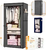 Guarda Roupa Dobrável Armário Organizador Portátil Grande (Cinza - Solteiro)