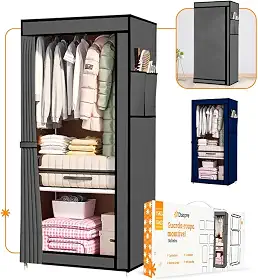 Guarda Roupa Dobrável Armário Organizador Portátil Grande (Cinza - Solteiro)
