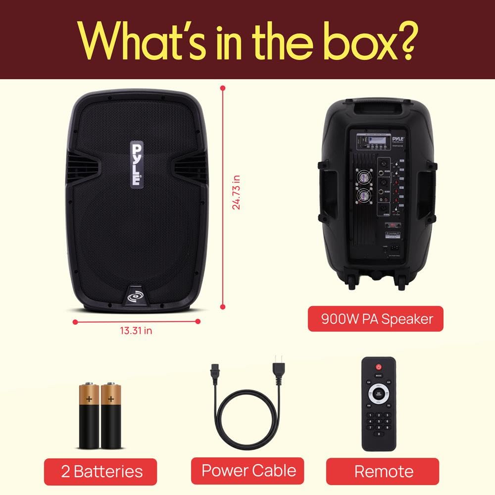 Pyle Aktywny Głośnik PA Bluetooth – 12-Calowy Głośnik Estradowy z Subwooferem, Przenośny Monitor DJ, Wzmacniacz Stereo z Wbudowanym USB do Odtwarzania MP3