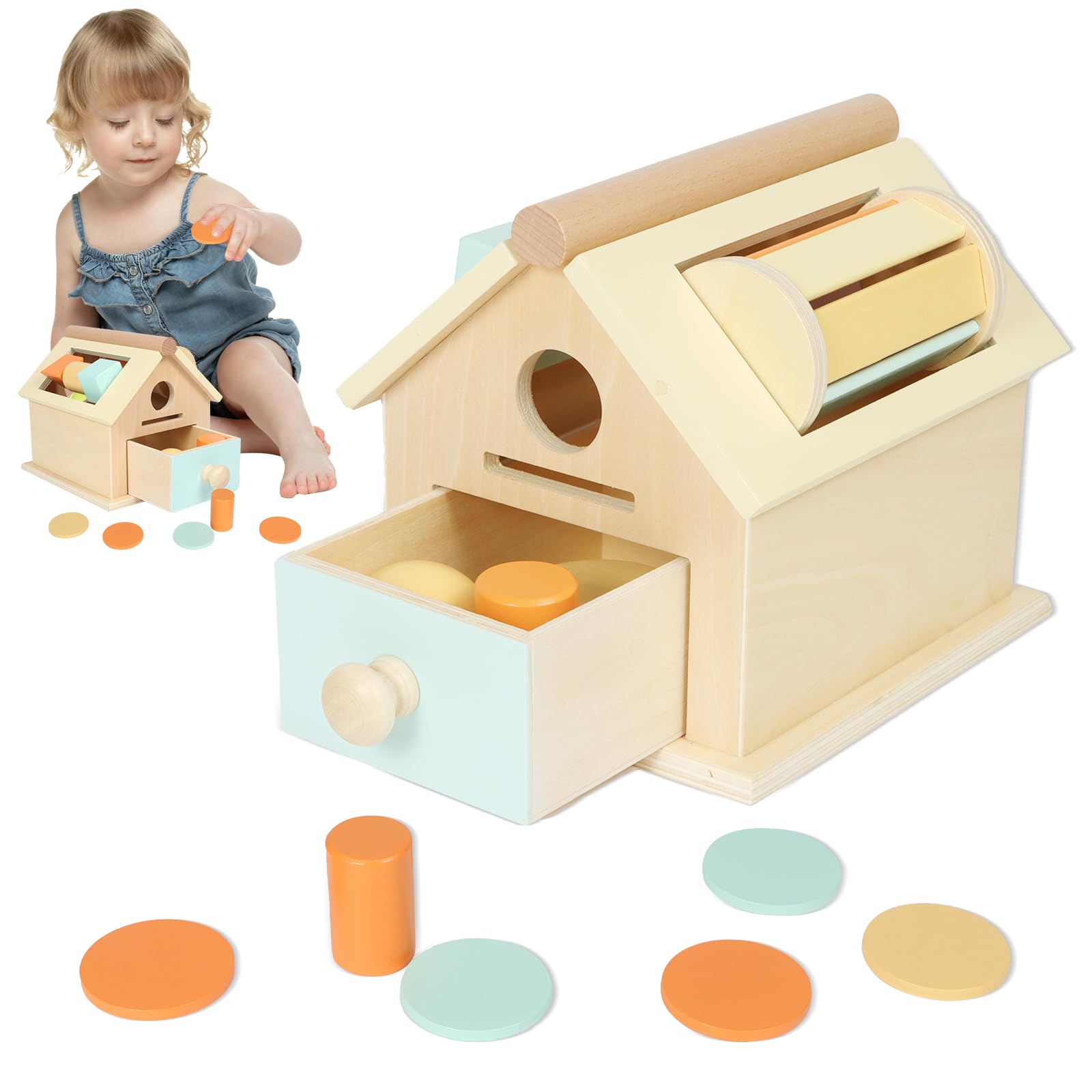 Juguetes Montessori Bebe, 5 en 1 Caja Montessori Madera, Cubo Actividades Bebe 1 Año Montessori, Juguete de Clasificación de Madera, Regalo Cumpleaños Navidad para Niños Niñas (5 en 1)