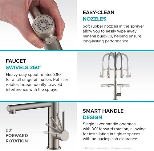 Miniatura 3 de KRAUS Artec Pro (1 generación) Grifo de cocina de un solo mango de estilo comercial (sin tirar) con relleno de olla en negro mate, KPF-1603MB