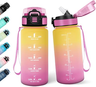 Motswedi Drinking Bottle with Straw 500 ml BPA-Free Sports Water Bottle Leak-Proof Suitable for Carbonated Drinks for Yoga School Outdoors Yellow Pink