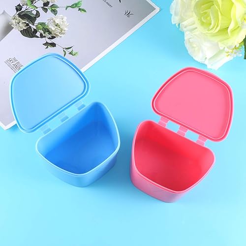 Miniatura 6 de HEALLILY Caja de almacenamiento de dentaduras con tapa portátil, caja de retención de ortodoncia dental, 2 unidades (azul y rosa)