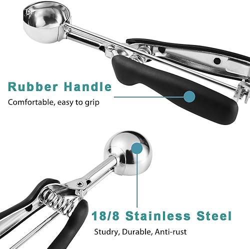 Miniatura 4 de Cuchara pequeña para galletas de 1 cucharada, tamaño #60, cuchara para masa de galletas, para hornear, acero inoxidable 188, agarre cómodo, para