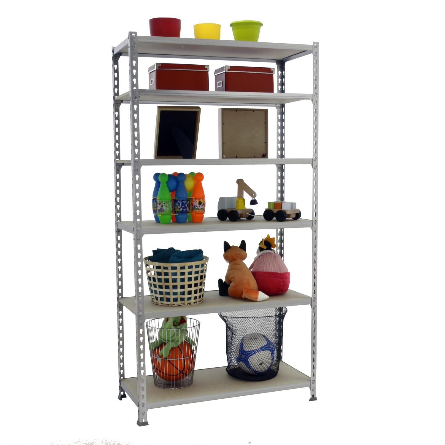 Simon Rack Estantería Metálica 2500x800x500 mm - Maderclick | 6 Alturas, Bandeja Madera, 150 kg de Punto Flexión, Galva , Pintura anticorrosión, Montaje sistema clic