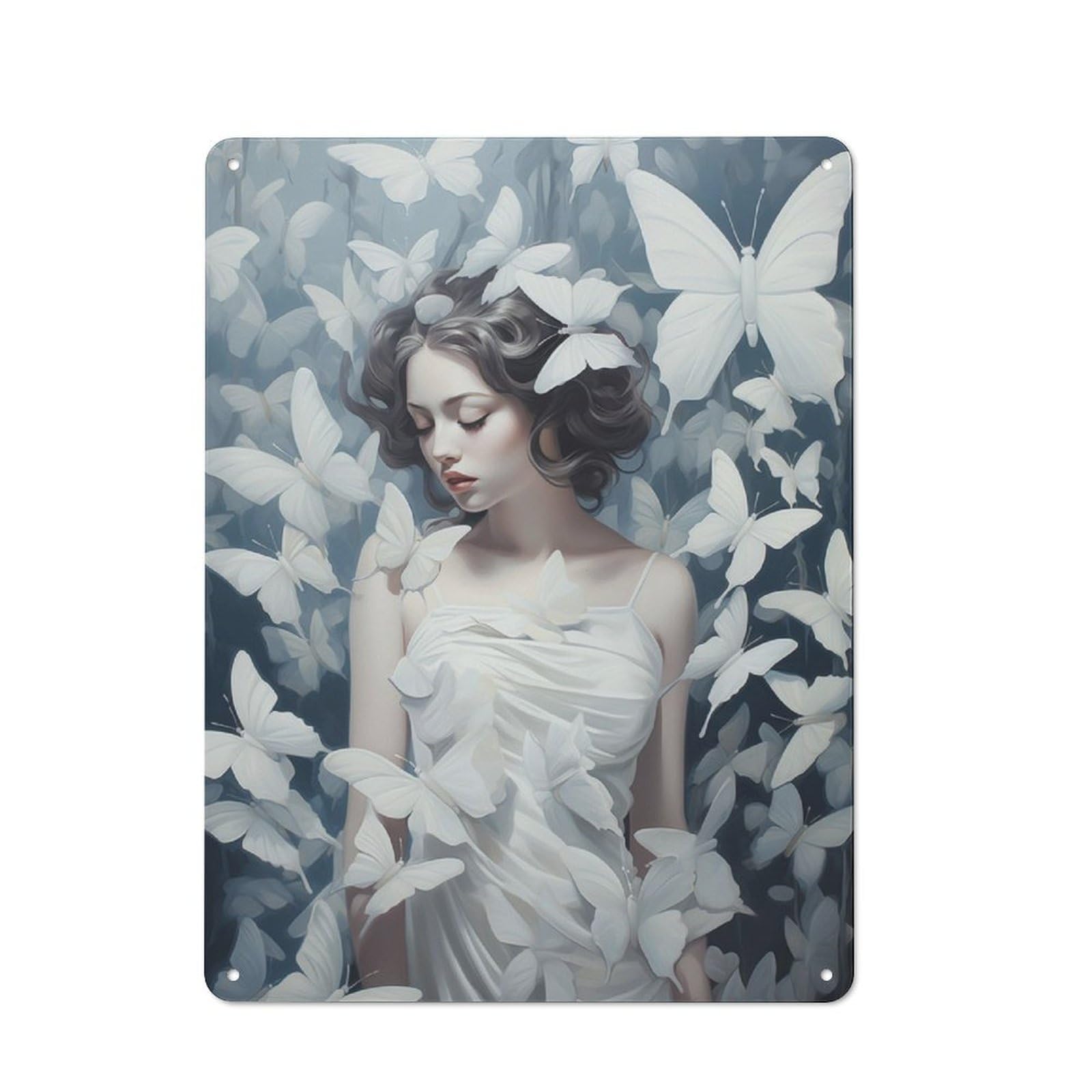 Junmoney White Butterflies Metal Plaque 40X30cm With For Pub Or Café, Rustic Decor, For Pub Decor Enthusiasts
