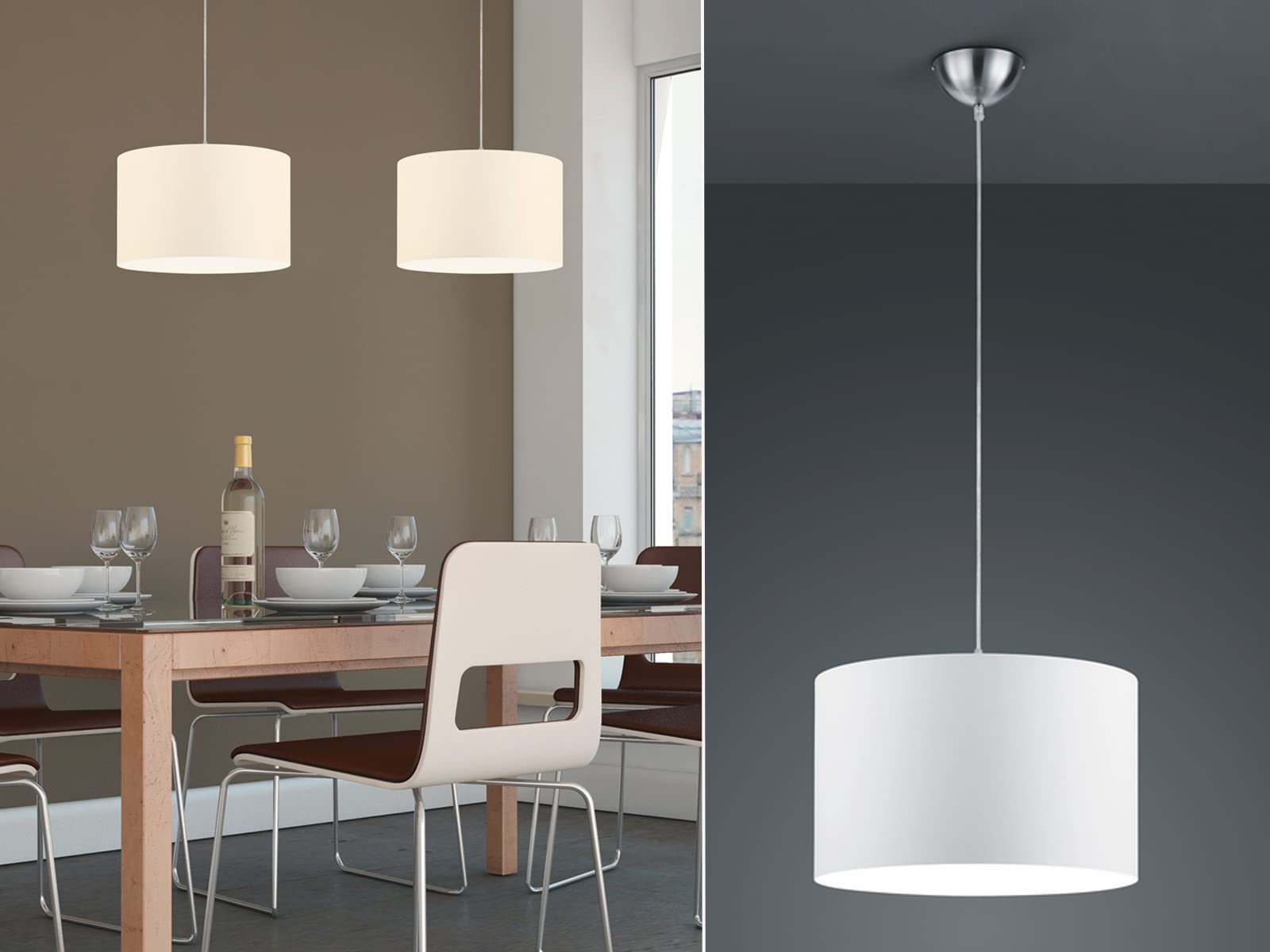 Trio 303300101 Lampadario in Nichel Opaco, Paralume in Tessuto, Bianco
