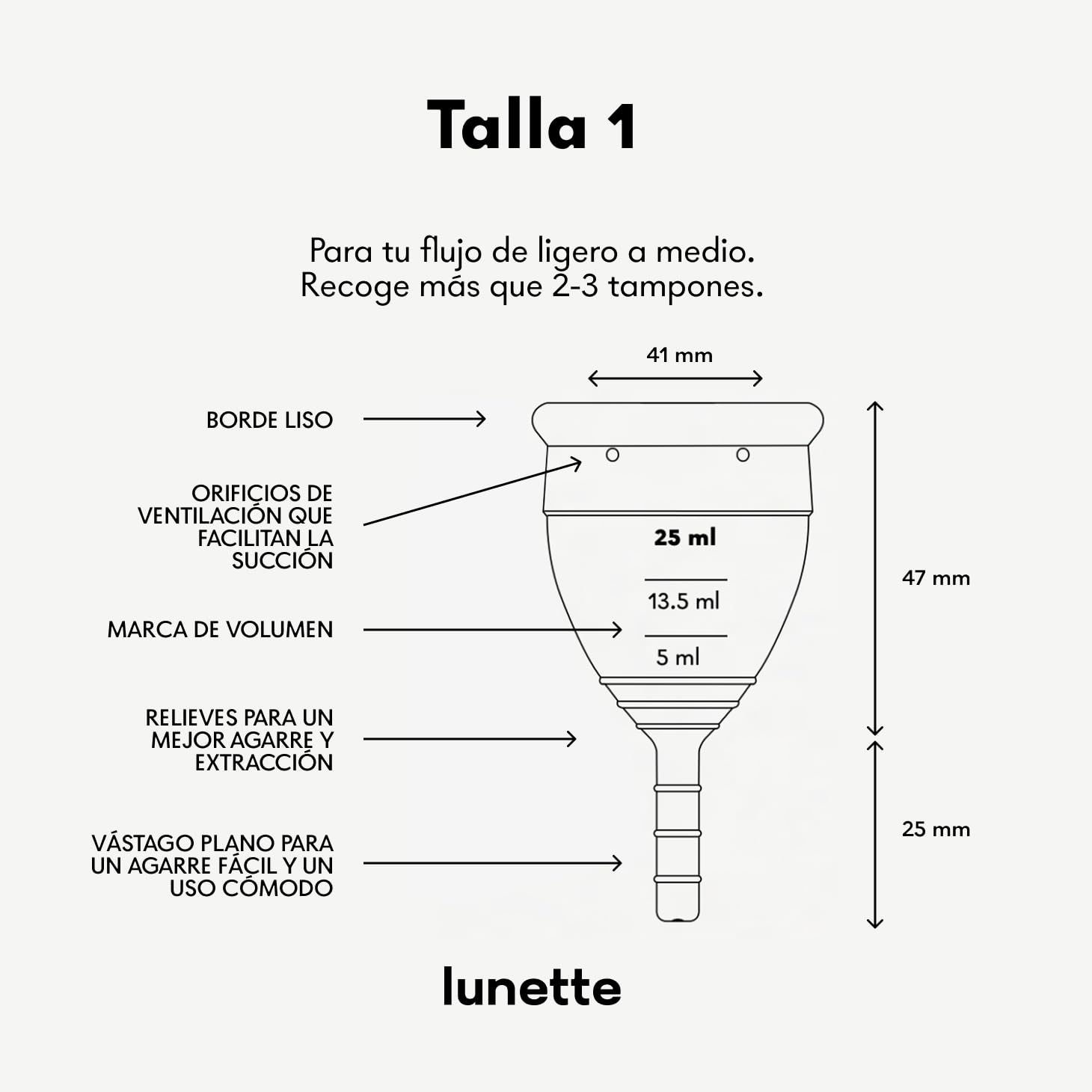 Lunette Copa Menstrual Reutilizable Protección 12 Horas de Comodidad Silicona Médica Suave – Alternativa a Tampones, Duración 10 Años, Talla 1 Violet - 3