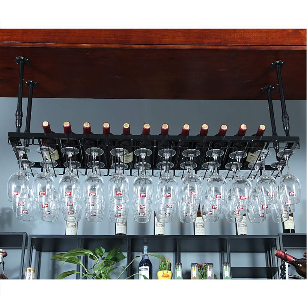 Botellero de vino de altura ajustable montado en el techo para colgar botellas de vino, soporte de metal de hierro para copas de vino, estante para copas de vino, estante para copas de vino, estilo
