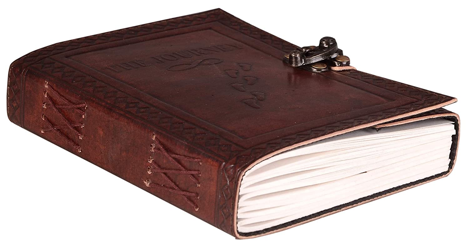 Vintage Fashion Leather Diary Handmade Paper Notebook Journal For Writing Notes Gifts And Memories Girl Boy Men Women Embossed With Metal Lock (7 X 5 Inches (The Journey)),200 Pages 4