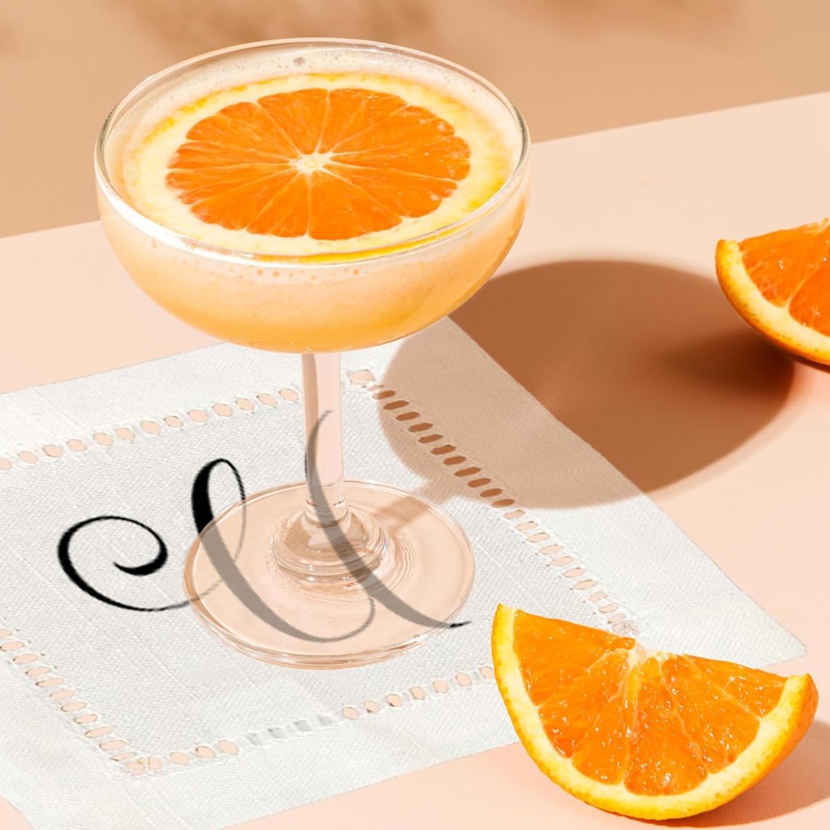 Jolitee Decorative Hemstitch Cocktail Napkins with Printed Initials U – 6"x6" Linen-Like Washable Fabric – Handmade Cloth Napkins for Entertaining, Parties, and Everyday Use