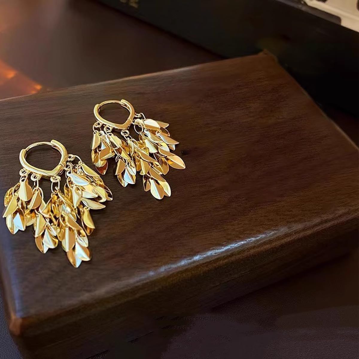 Chic Dangle Tassel Leaf Earrings for Women, Statement Elegant Vintage Unique Gold leaf Jewelry Petal Earrings for Party Wedding - Image 5