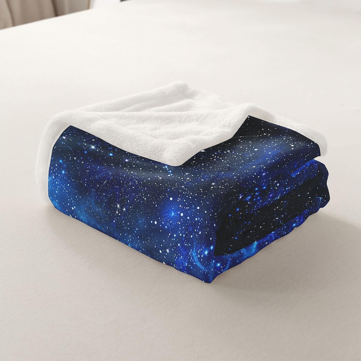 Dark Blue Galaxy Bed Throws for Kids Girls Boys Teens Shiny Starry Universe Flannel Fleece Blanket Soft Lightweight Throw Blanket for Couch Sofa, Queen Size (90 x 90 Inches)