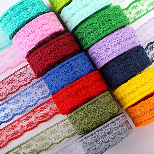 TOPZEA 30 Rolls 300 Yards Lace Ribbon, 2cm Wide Floral Pattern Fabric Lace Ribbon for Sewing Gift Wrapping, DIY Crafts - Image 2