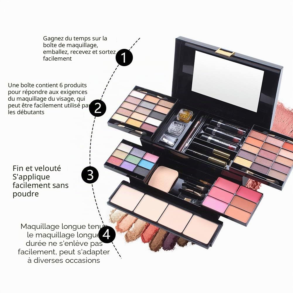 Kit de maquillage femme complet, Cofret maquillage pour femme, Palette maquillage, Cosmetic Makeup avec Ombres à Paupières, Pinceaux, Correcteur, Mascara..(39 Couleur)