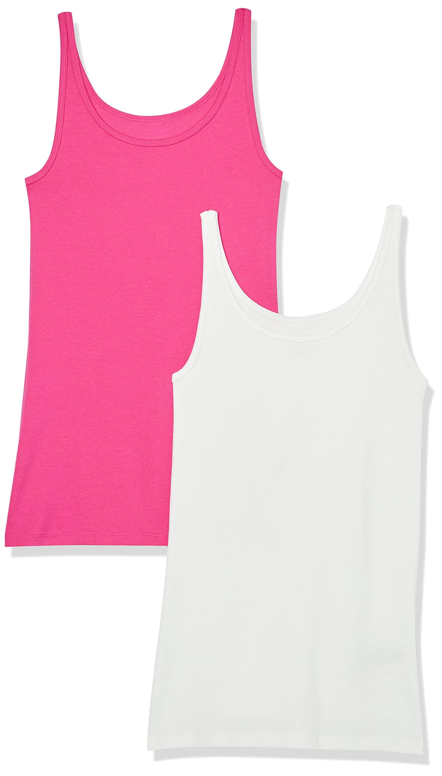Amazon Essentials Women's Slim-Fit Thin-Strap Tank Top, Pack of 2, Dark Pink/White, S