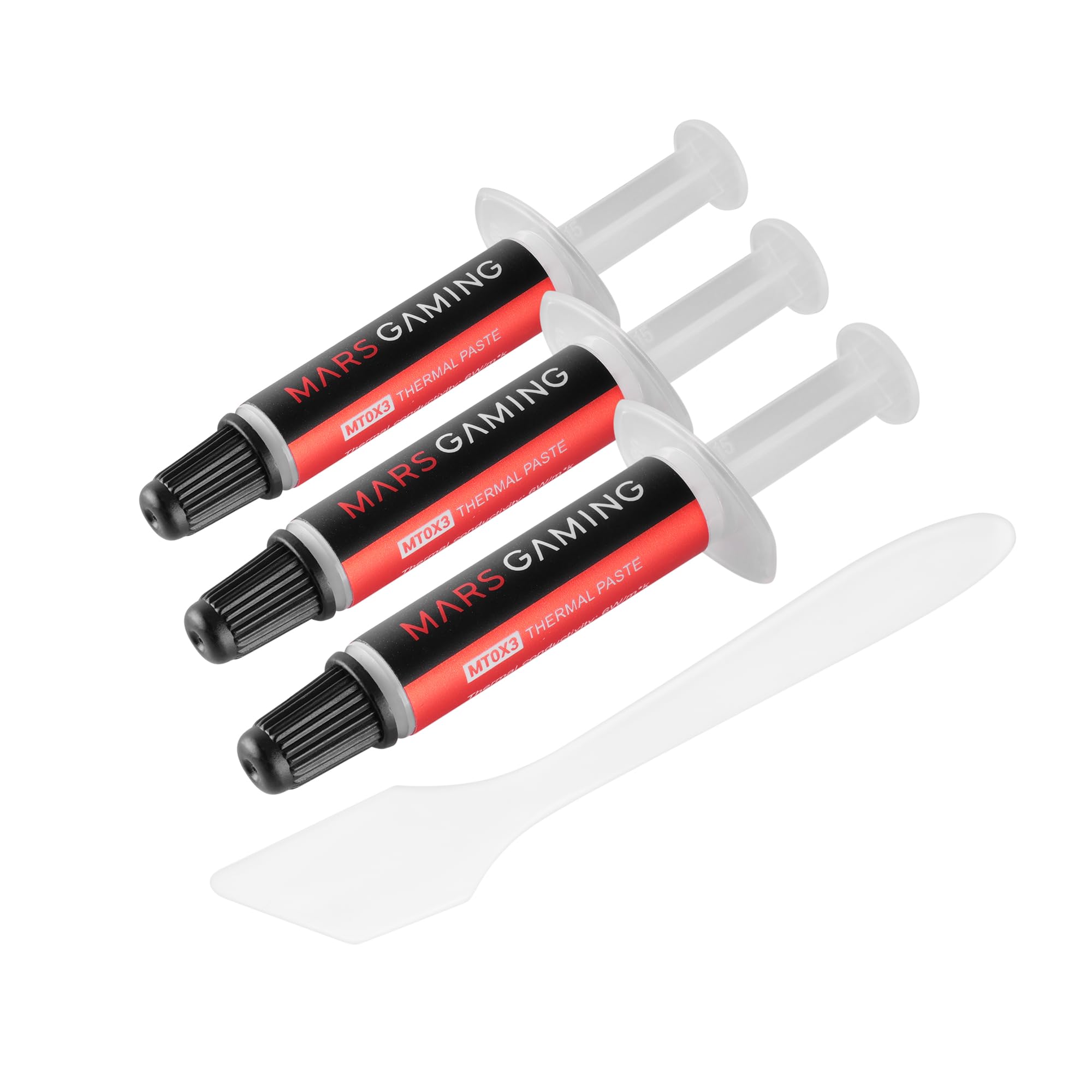 Mars Gaming MT0X3, Kit 3x Pasta Termica CPU, Alta Conduttività Termica 6 W/m·K 280 °C, Non Conduttiva con Nanotecnologia, Applicazione Facile e Uniforme con Spatola e Applicatore, 3x1g (3g), Grigio