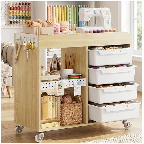 SYKIARIOL Craft Organizers and Art Supply Storage, Art Cart, Rolling Cart with 4 Drawers & Metal Pegboard, 5 Hooks, Cute Macaron Color Magnets for Craft Room, Office, Classroom, White
