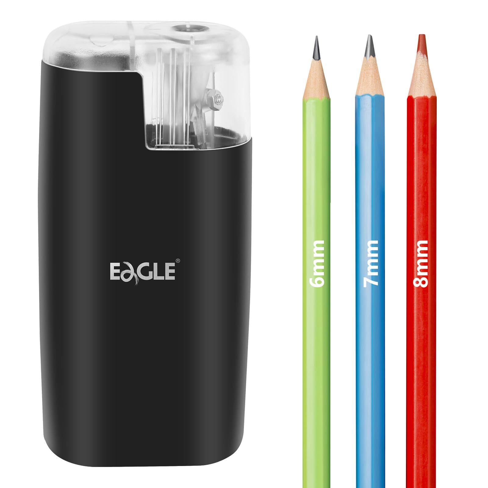 Electric Pencil Sharpener - High-Efficiency 3-Second Automatic Sharpener for Office & Studio, Battery Operated, Fits 6-8mm Graphite & Coloured Pencils (Black)