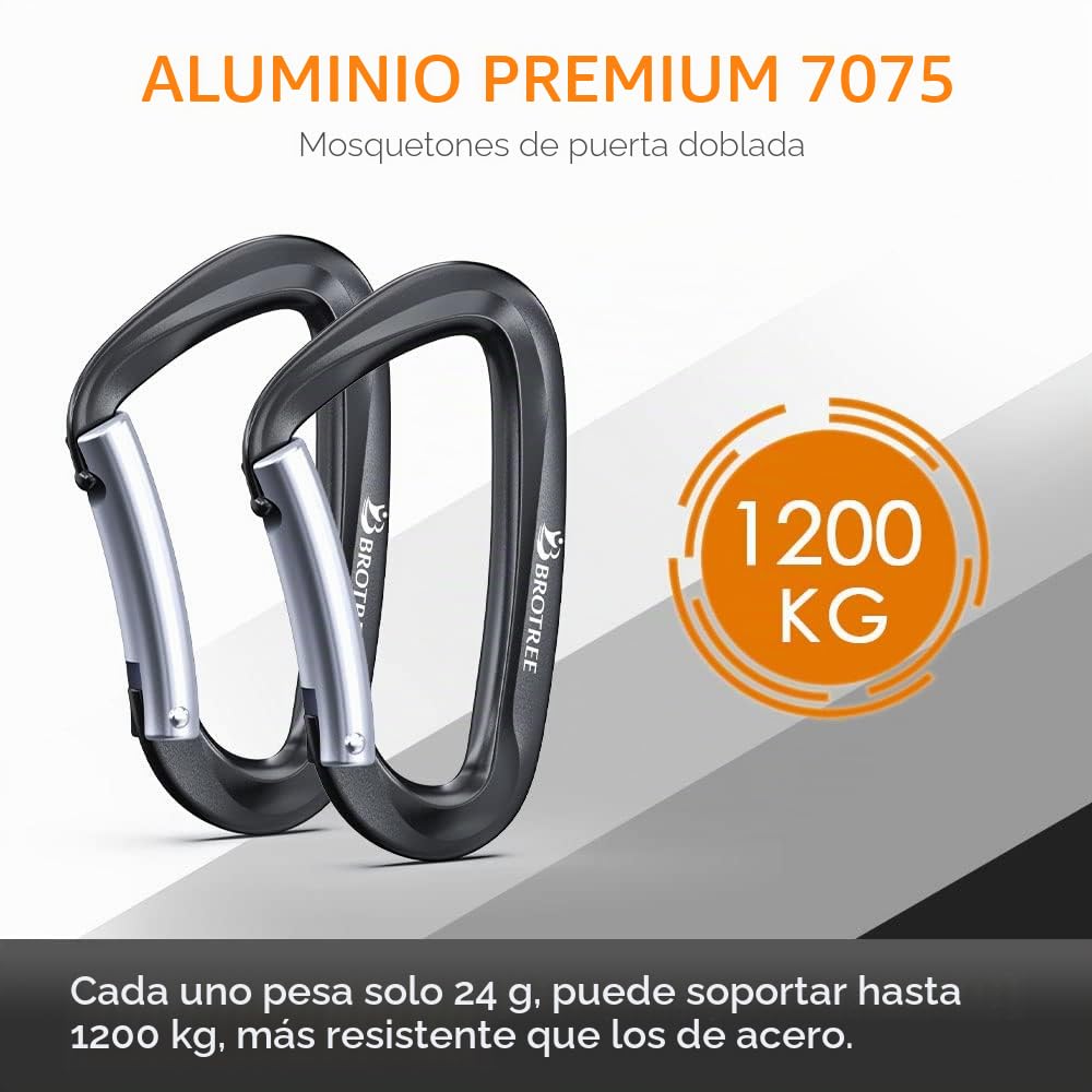 Brotree Mosquetón Resistente 12KN 1200 kg Aluminio 8cm Forma de D