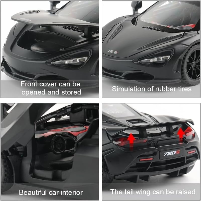Image of Model 1:24 Mclaren 720 Model Alloy Metal Pull Back Die-cast Car Openable Doors with Sound and Light Vehicle Car Toy for Kids - Multicolor