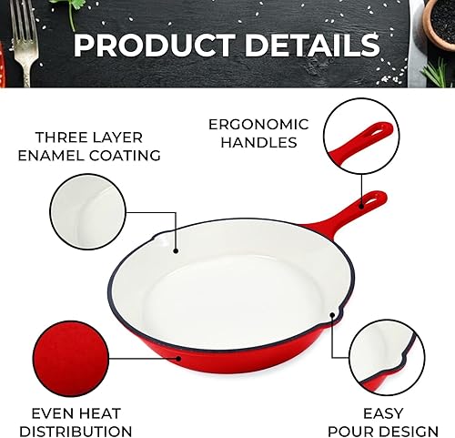 Miniatura 7 de Healthy Choices Cacerola de hierro fundido esmaltado de 2 cuartos de galón con tapa, rojo + sartén pequeña de hierro fundido esmaltado de 8