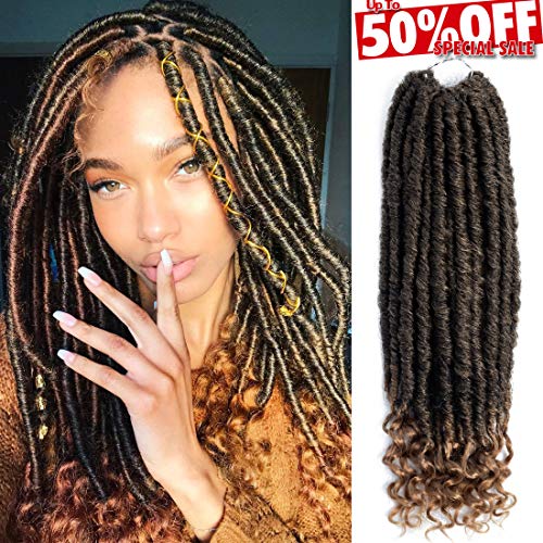 6 Packs/lot Goddess Faux Locs Crochet Hair Braids 16 inch Straight Faux Locs with Curly Ends Twist Braiding Hair 24 Strands/Pack Synthetic Hair Extensions Dreadlocks (1b/27)
