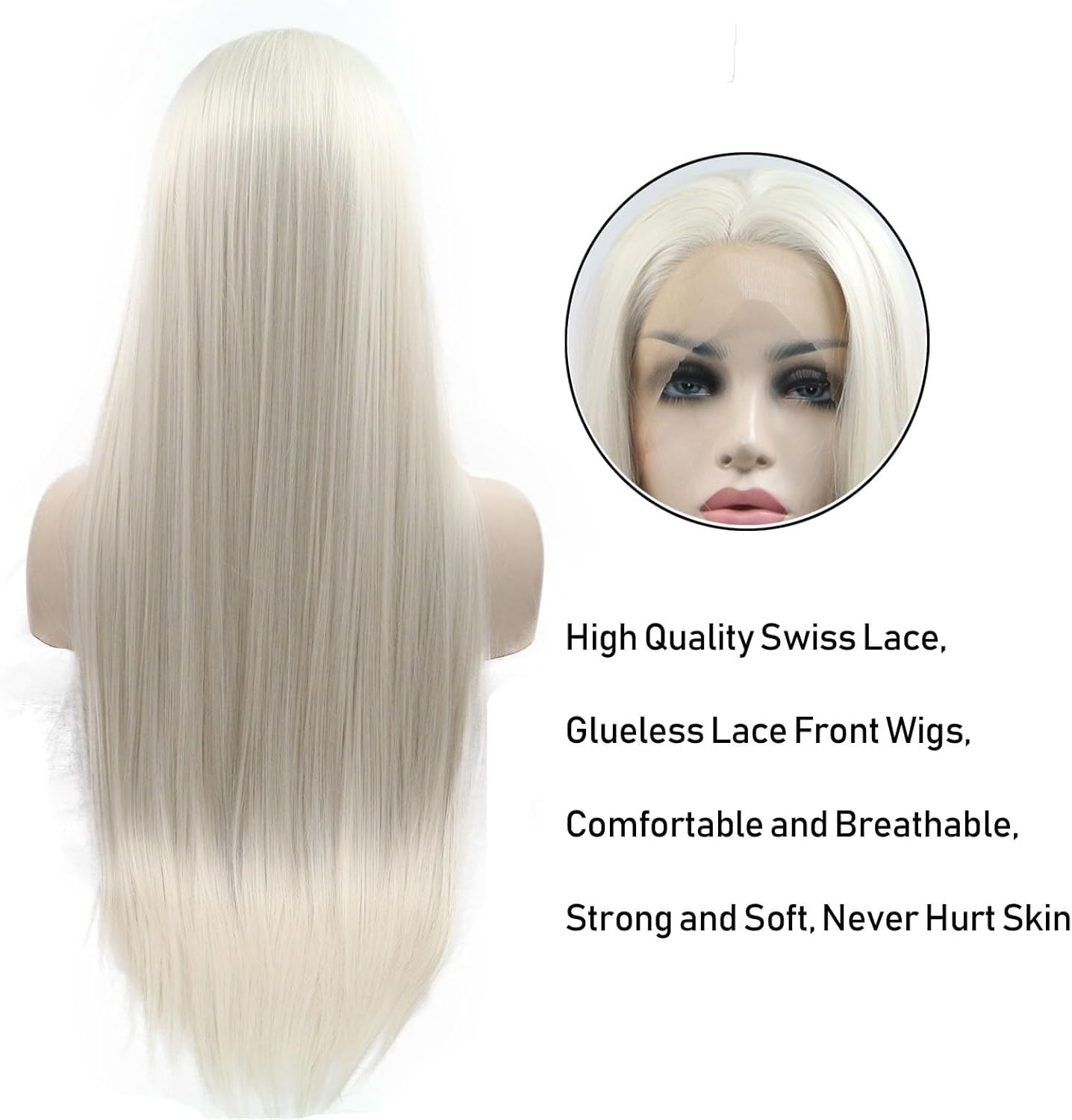 Platinum Blonde Wigs for Women Straight Blonde Synthetic Lace Front Wig Long Glueless Blonde Wig White Blonde Lace Front Platinum Wig 22Inch Heat Resistant Fiber Hair Daily Cosplay Wear