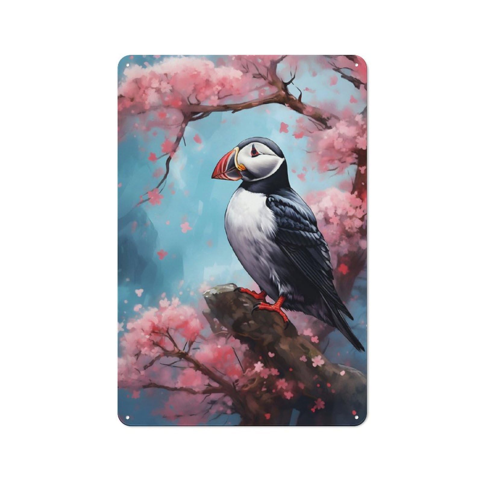Junmoney Puffin Watercolor Printed Metal Sign 30X20cm For Hallway Wall, For Living Room And Hallway Decor, For Home Office And Studio Walls
