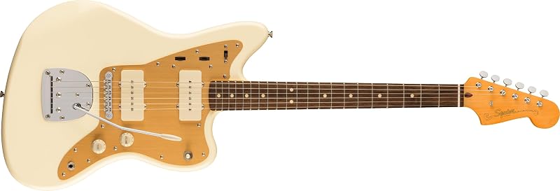 Guitarra eléctrica Squier J Mascis Jazzmaster, con garantía de 2 años, blanco vintage, diapasón de laurel | 2 años, blanco vintage, diapasón de laurel