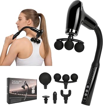 Massage Gun with 9 Speed 5 Head, Muscle Massager with Extension Handle | Massage Gun Deep Tissue for Women Men, Full Body Muscle Relax Massage Tool for Back/Neck/Shoulder/Foot, Black