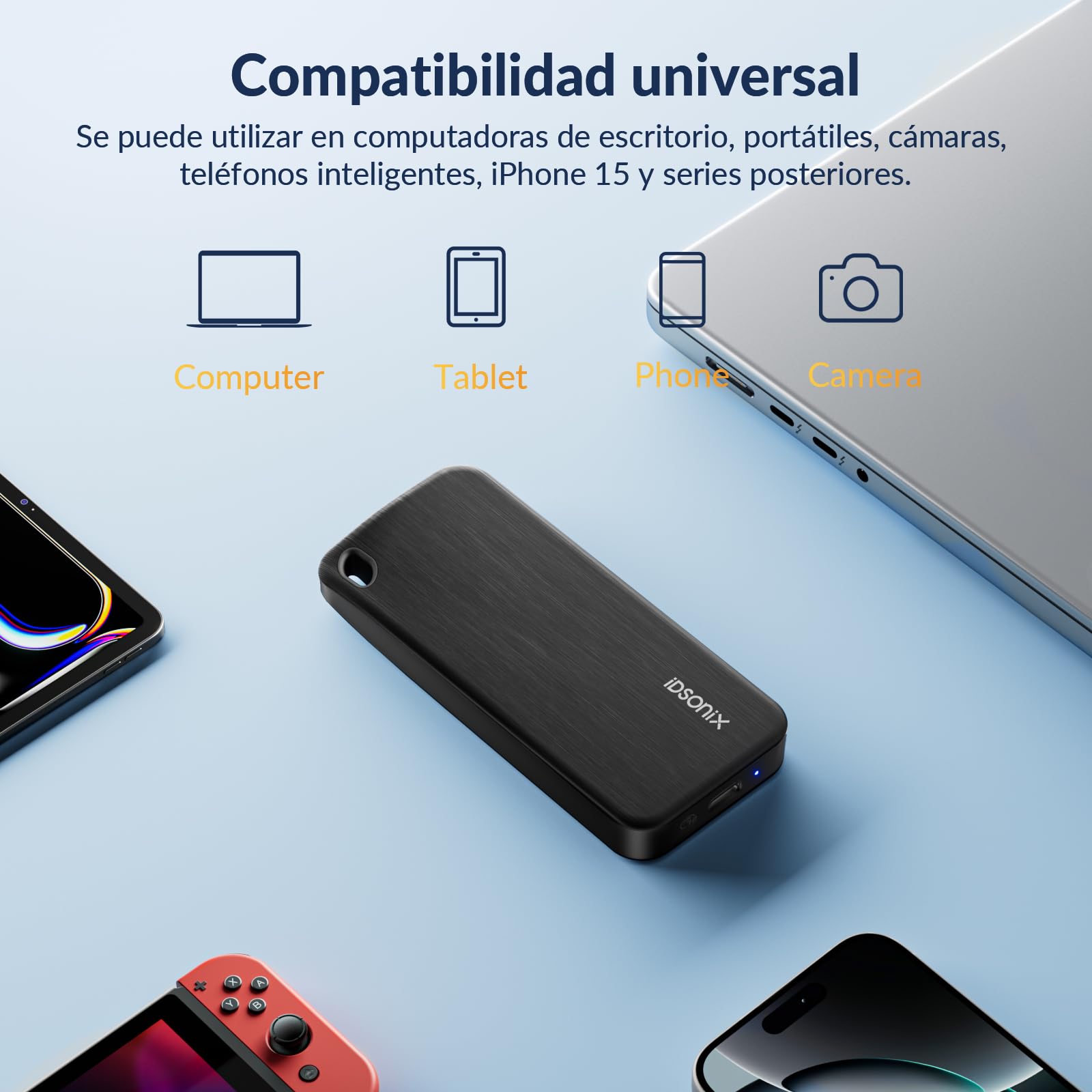 iDsonix Disco Duro Externo SSD portátil de 2 TB, USB 3.2 Gen 2, hasta 1000 MB/s, con Cable USB-C 2 en 1, Compatible con Xbox, PS5, Mac, PC, portátil y cámara (i10PRO)