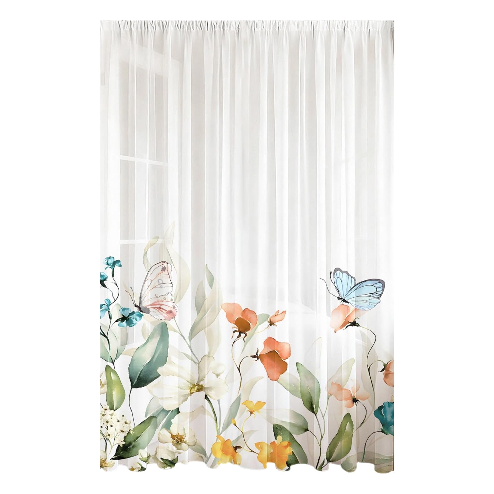 Kaeltsyn Print Sheer Curtain with Rod Pocket for Bedroom Privacy Light Filtering Polyester Window Voile Panel